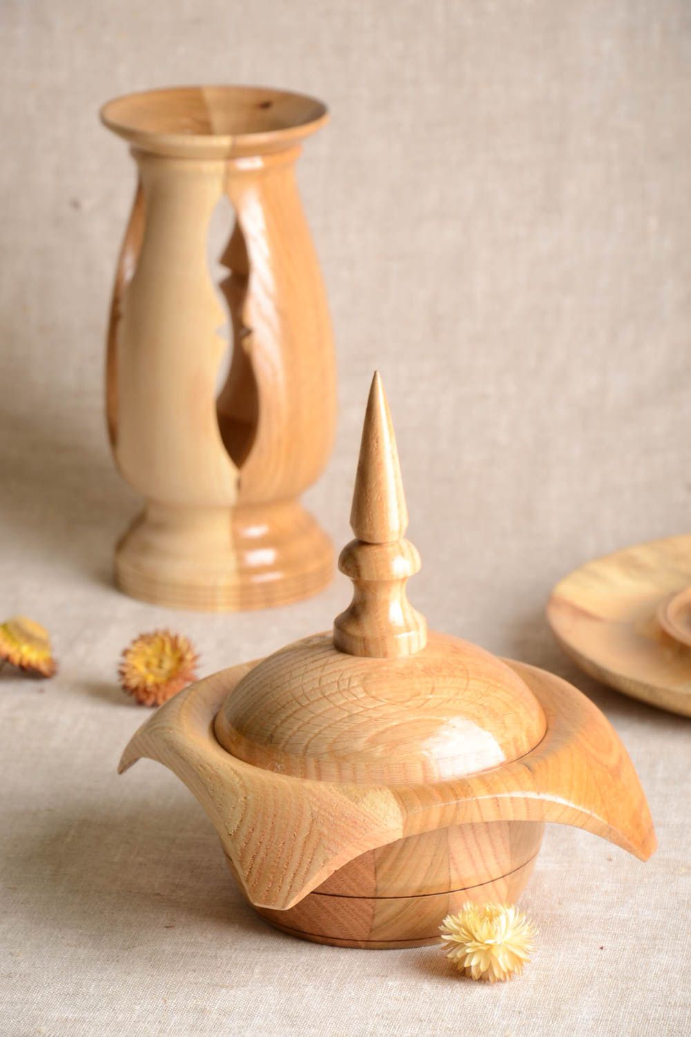 5 inches wide handmade wooden bowl vase and decorative vase with lid for home decor photo 1
