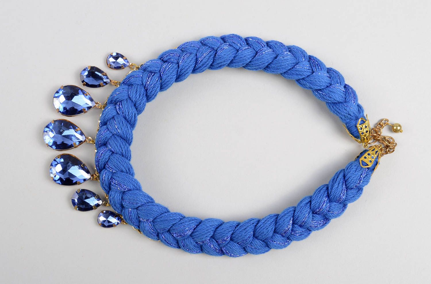 Stoff Halskette Modeschmuck Collier handgemachter Schmuck in Blau mit Anhängern foto 4