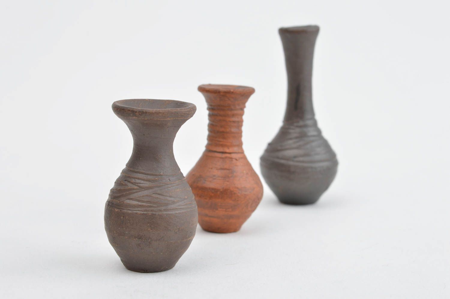 Vase set of three handmade ceramic pitcher vases for shelf or desk décor 0,07 lb photo 5