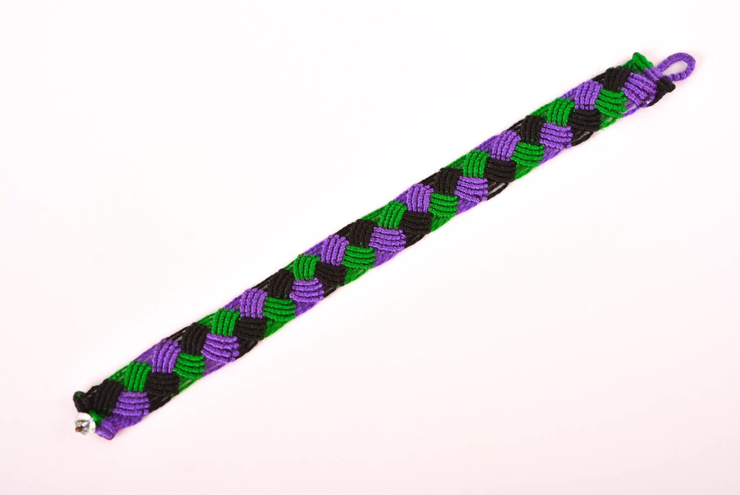 Bracelet macramé Bijou fait main tressé vert-violet-noir Cadeau pour femme photo 5