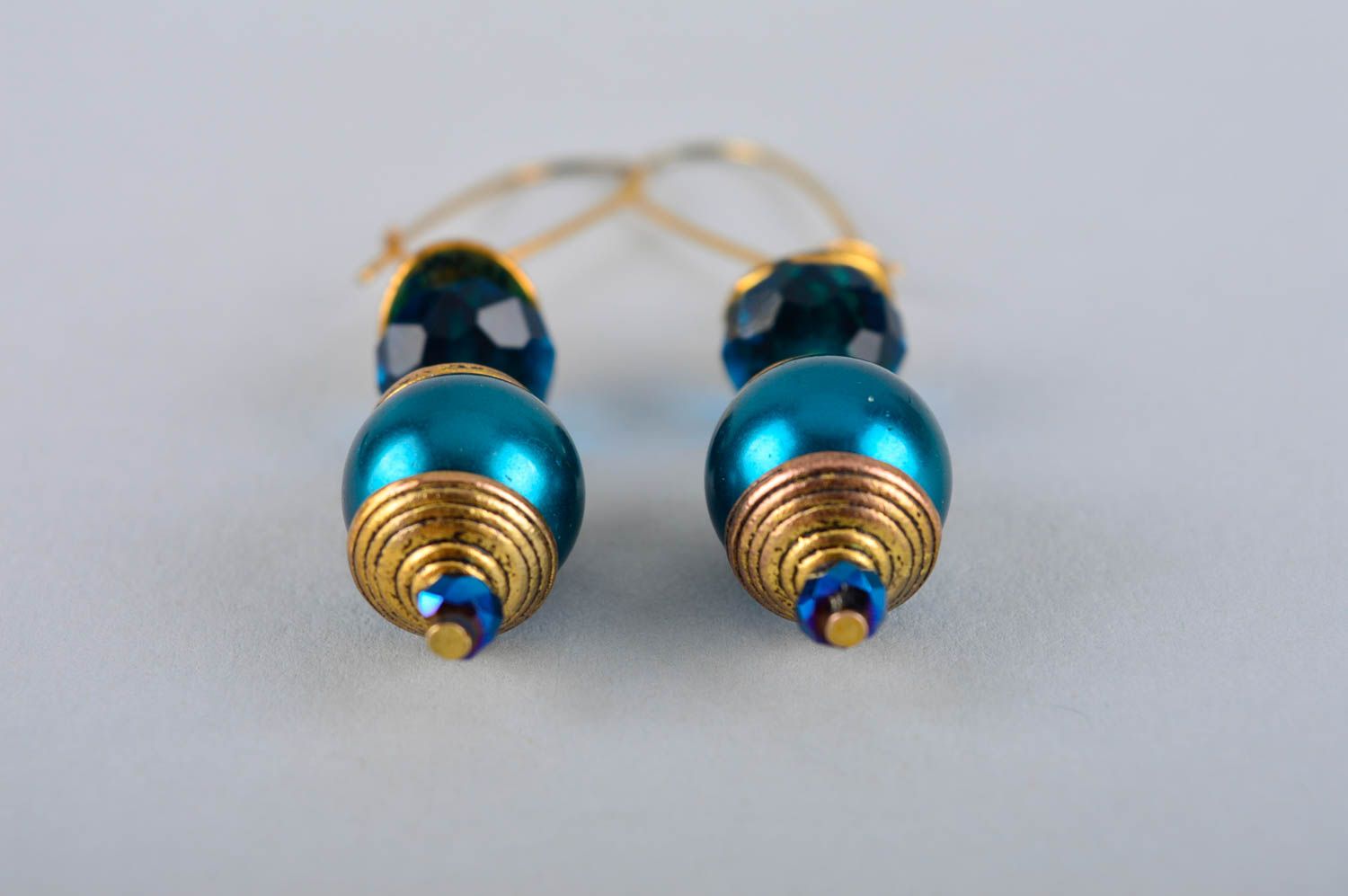 Boucles d'oreilles pendantes Bijou fait main bleues originales Cadeau pour femme photo 4