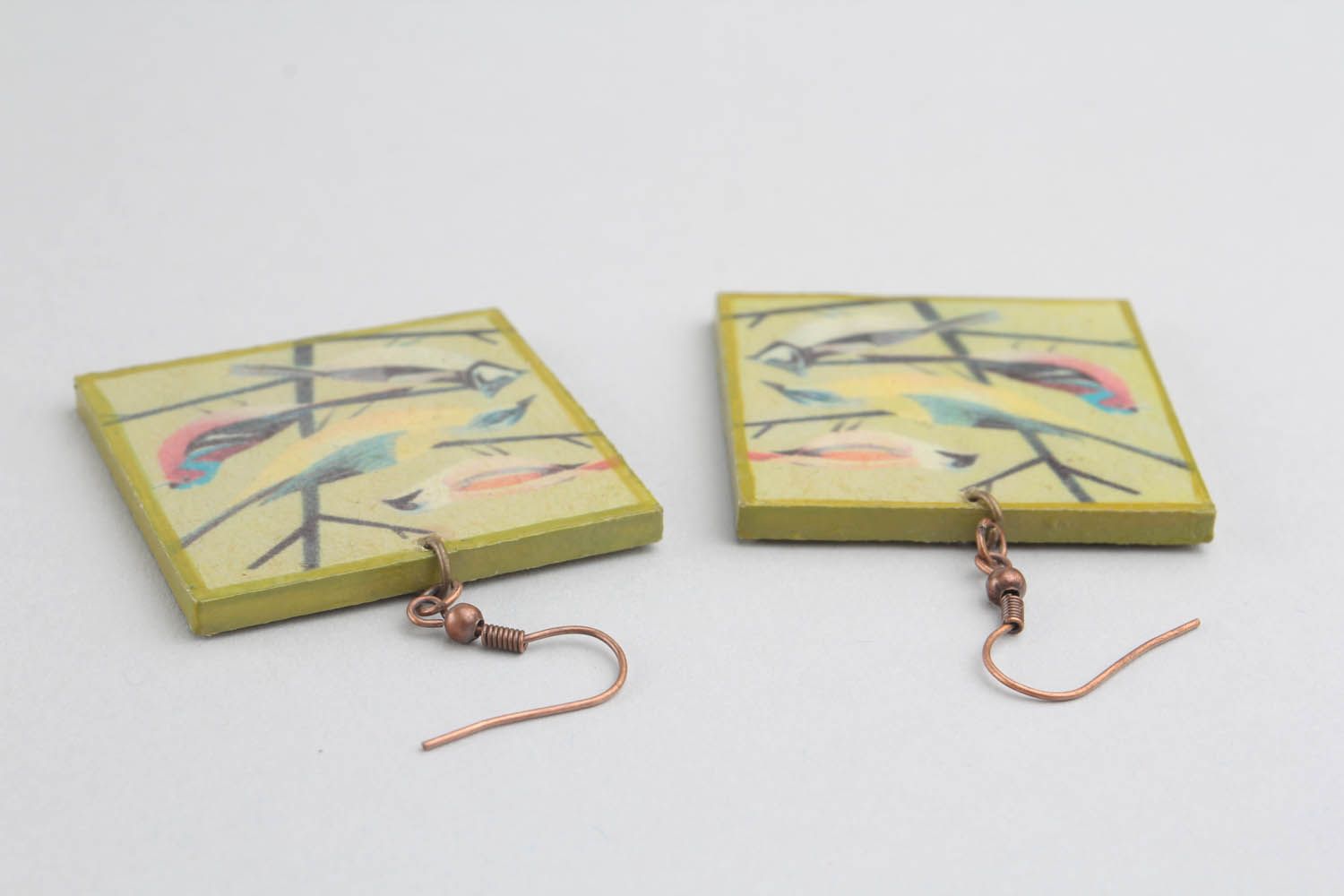 Wooden square earrings photo 2