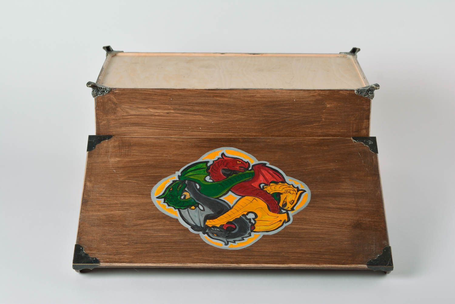 Boîte à bijoux en contreplaqué faite main rectangulaire avec peinture décor photo 3