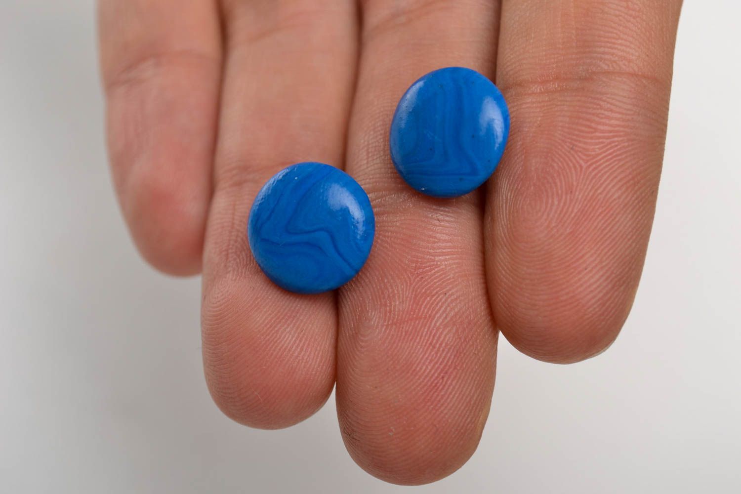 Blaue Damen Ohrringe handmade Ohrringe Stecker origineller Polymer Schmuck  foto 4