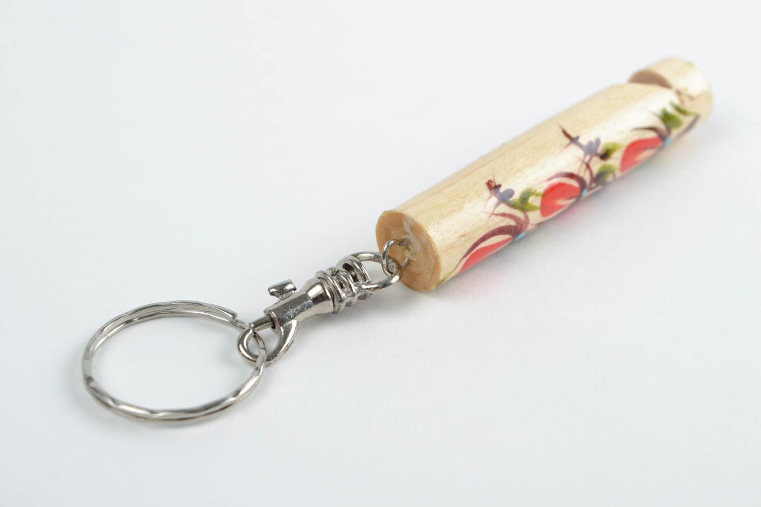 Designer key chain handmade key pendant wooden tin whistle Petrikivka key ring photo 5
