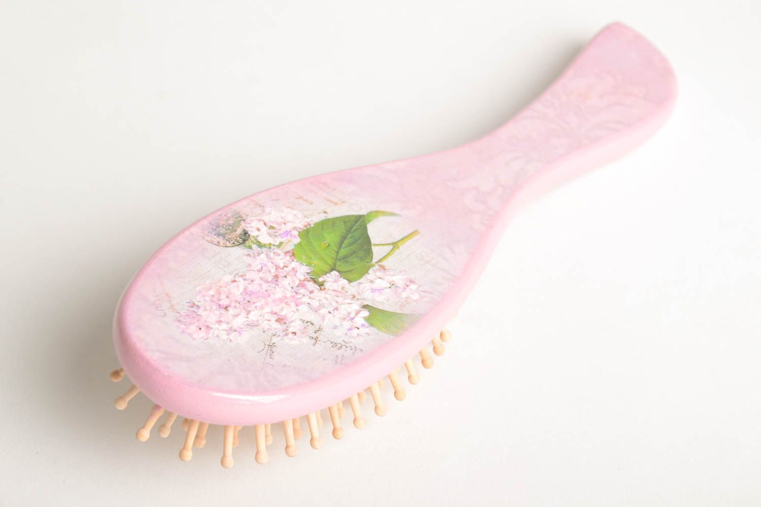 Handmade wooden hair brush decoupage hair brush pink accessory for girls photo 3