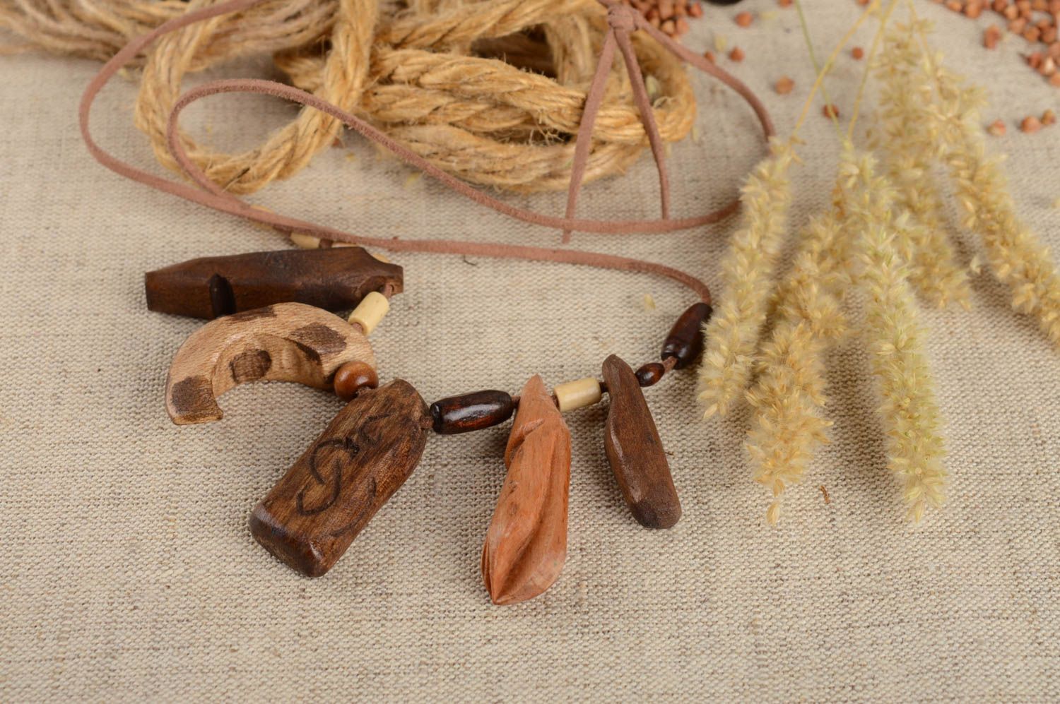 Unusual handmade wooden pendant artisan jewelry wood craft neck accessories photo 1