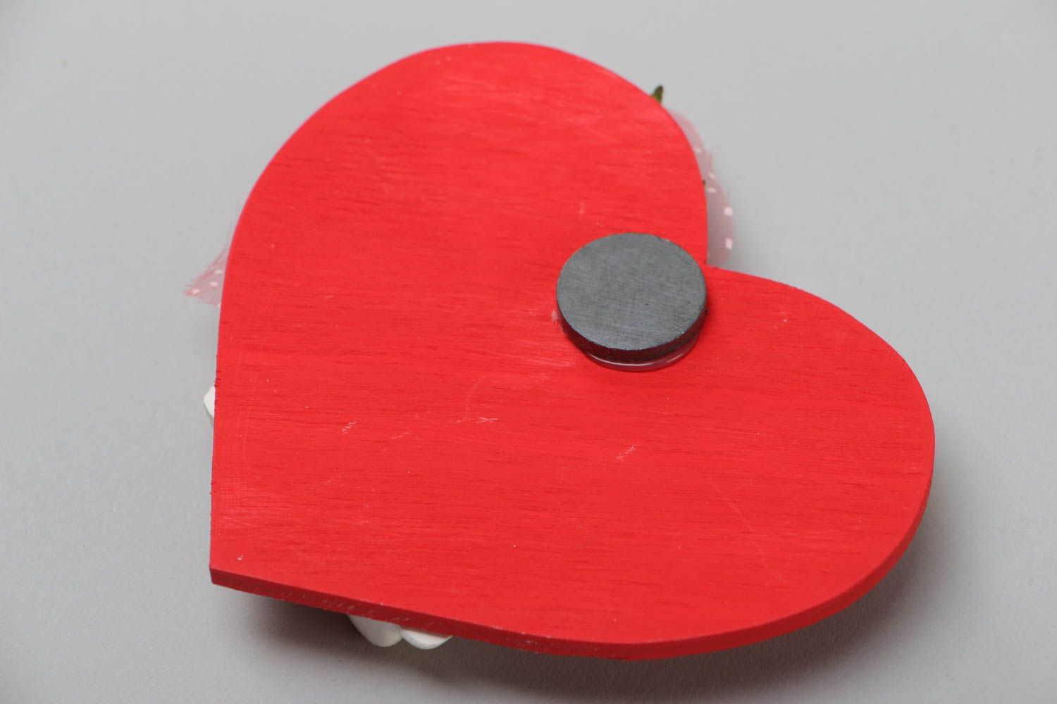 Handmade designer wooden fridge magnet in the shape of heart with plaster angel photo 4