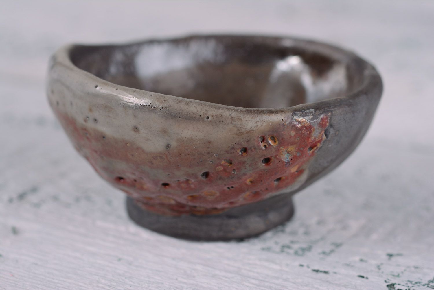Beautiful unusual small handmade clay bowl for jam photo 1