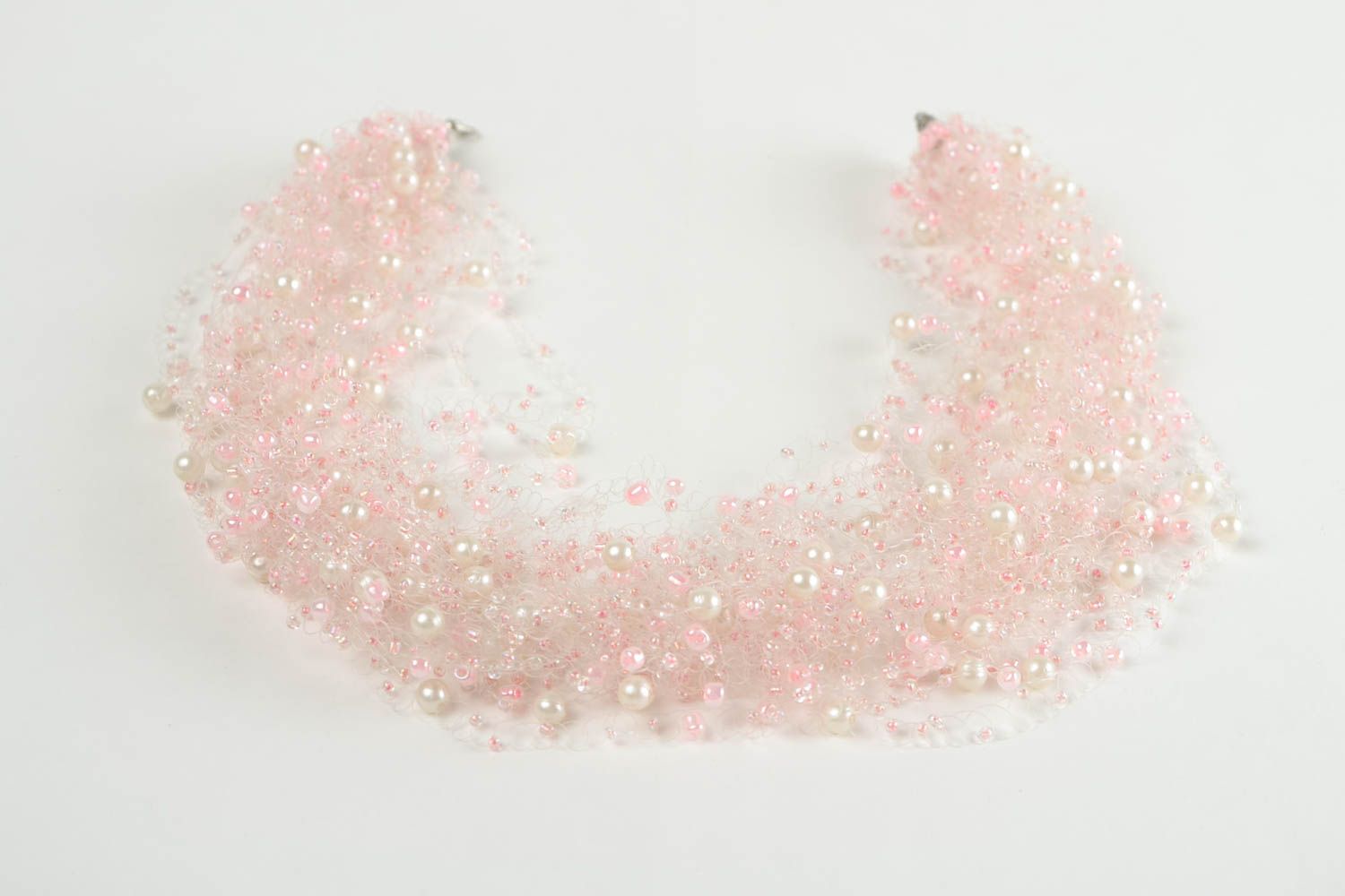 Колье ручной работы украшение на шею воздушное колье нежное светлое розовое фото 4