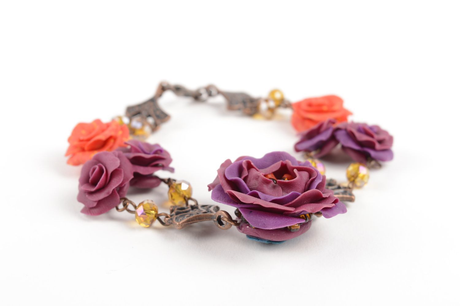 Handmade bracelet polymer clay jewelry fashion bracelet with flowers womens gift photo 1