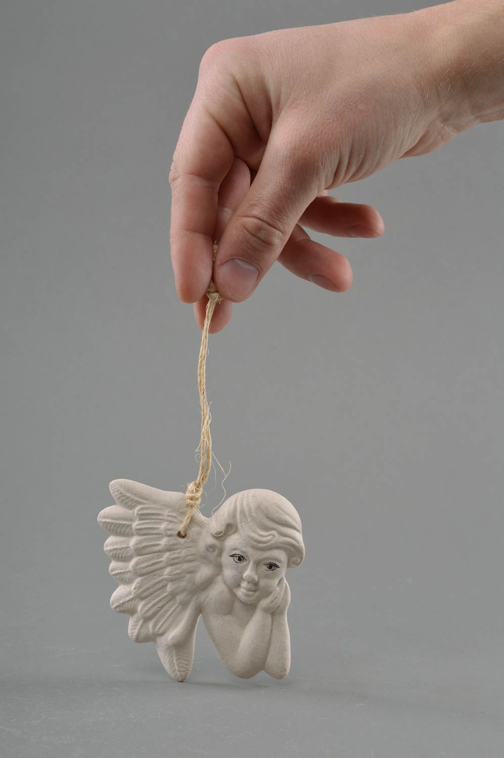 Handmade decorative painted pendant made of porcelain in shape of angel photo 4