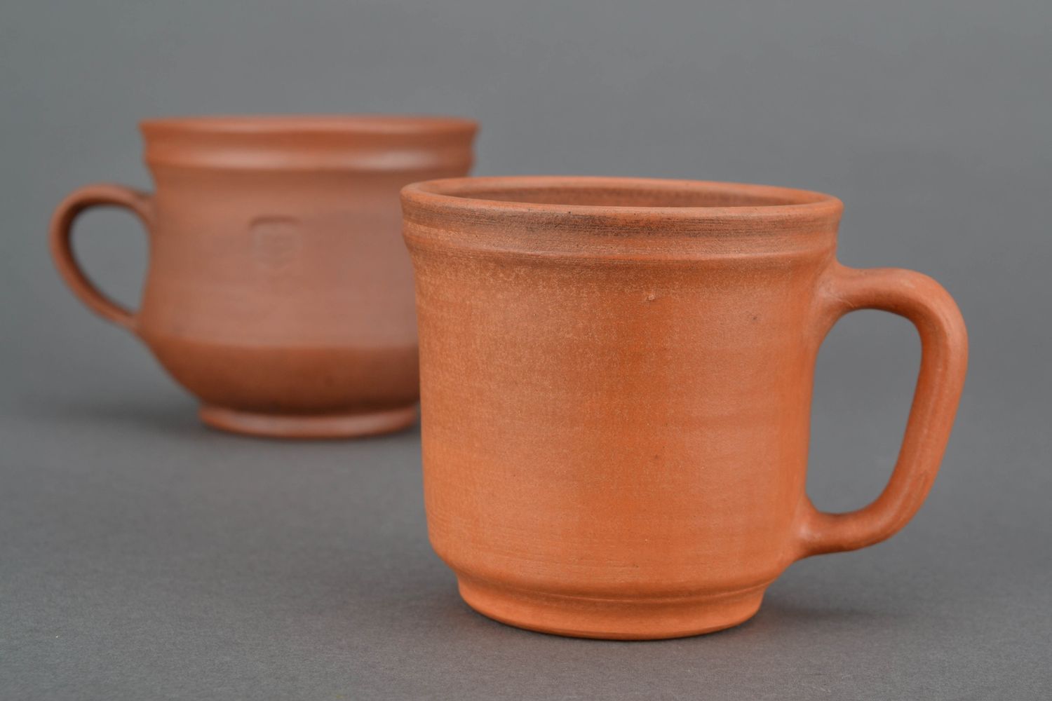 10 oz classic style clay Mexican coffee cup in terracotta color with handle and no pattern photo 4