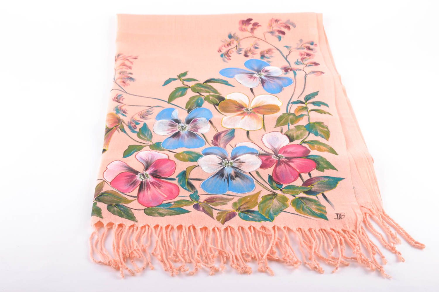 Длинный шарф с цветами нежный пастельные оттенки  фото 2