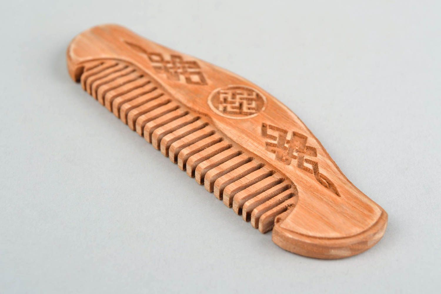 Handmade natural wooden beard comb designer with Slavic ornament photo 4