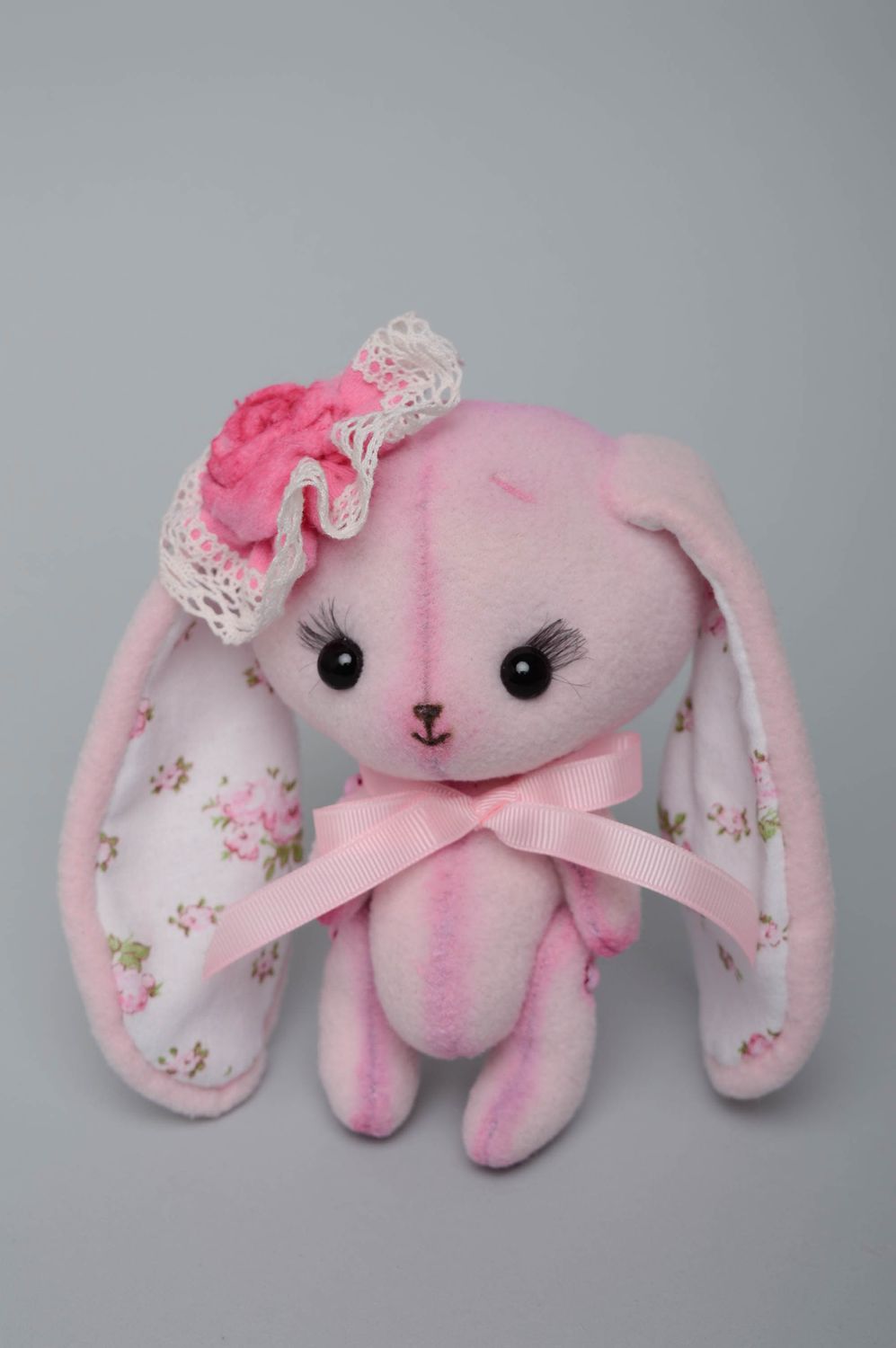 Pink fleece toy hare photo 1
