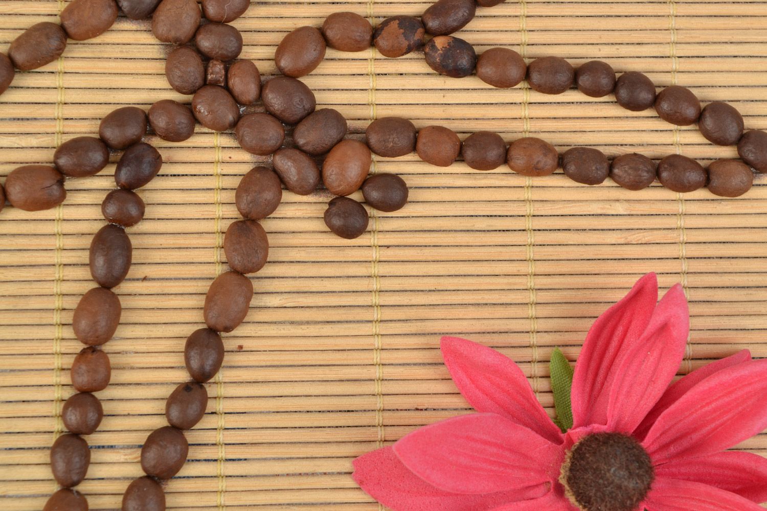 Handmade decorative wall hanging panel with bamboo and coffee beans Dragonfly photo 5