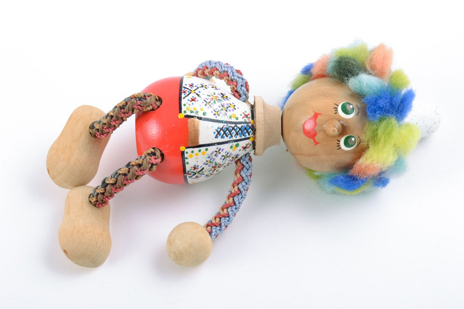 Игрушка из дерева расписанная красками ручной работы в виде клоуна детская яркая фото 5