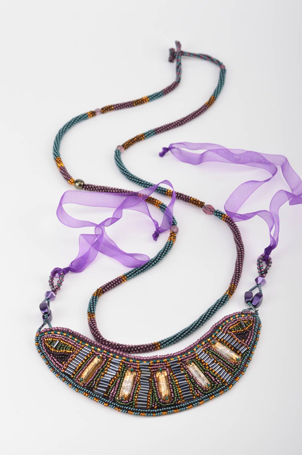Schmuckset aus Glasperlen Collier und Armband violett handmade Ägypten  foto 2