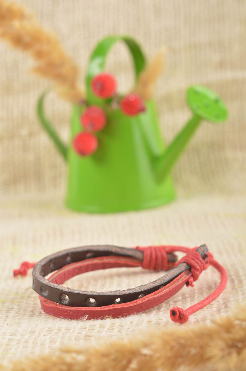 Bracelet en cuir Bijou fait main Accessoire femme design bicolore beau photo 1