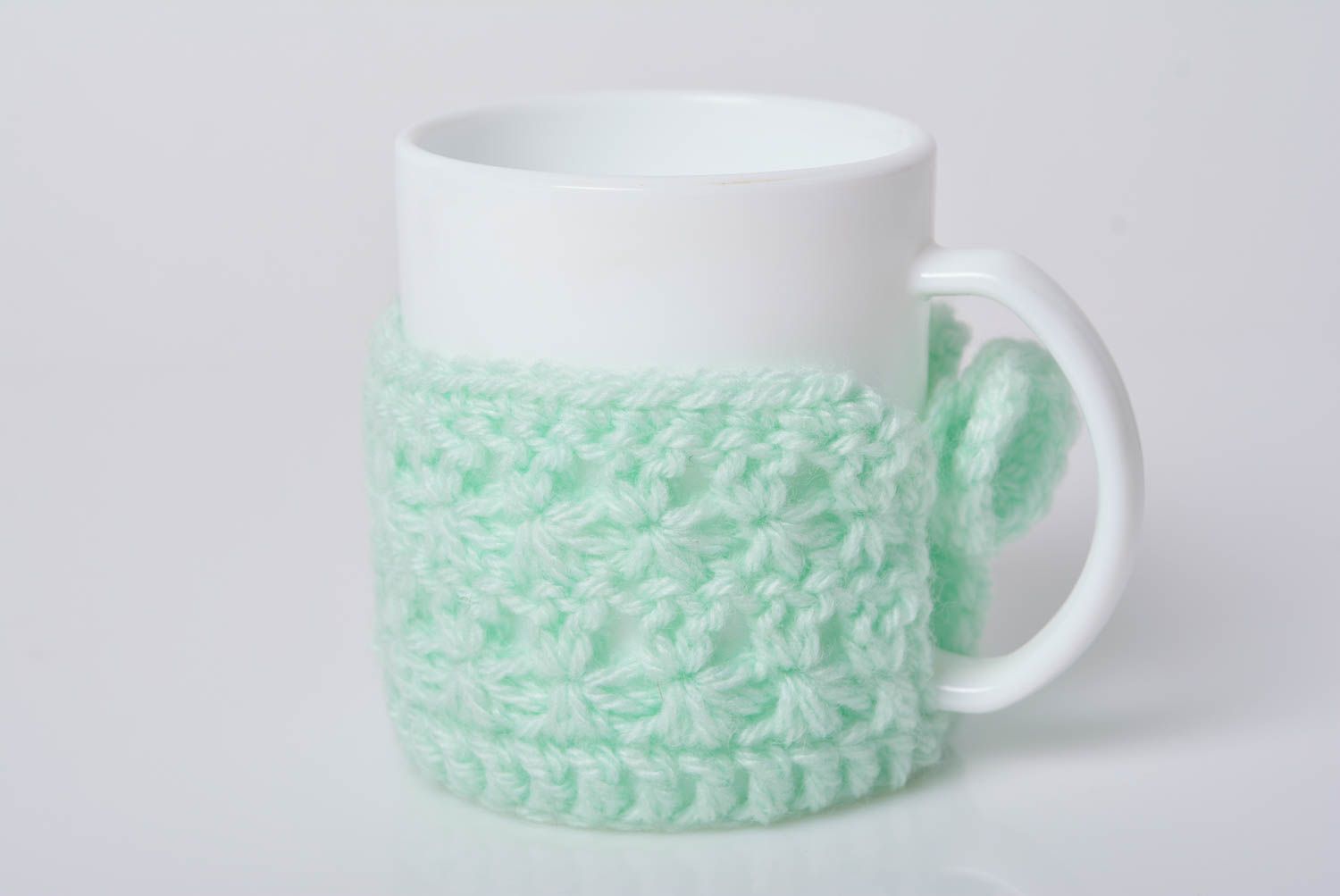 Pull pour tasse tricoté au crochet fait main couleur menthe décoration originale photo 1