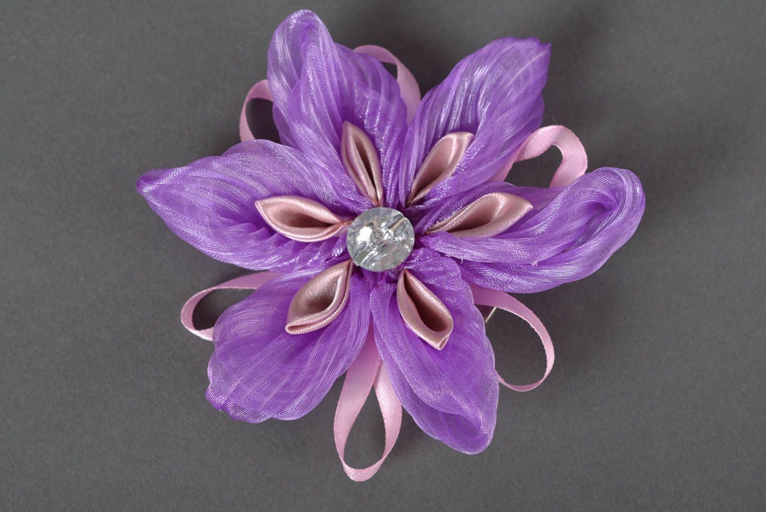 Украшение ручной работы заколка с цветком аксессуар для волос фиолетовая фото 5