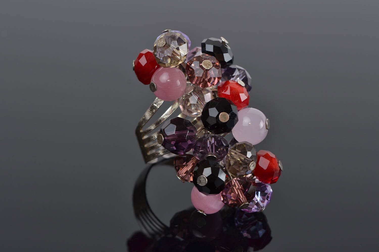 Bague en perles de rocaille et métal avec taille réglable multicolore faite main photo 1