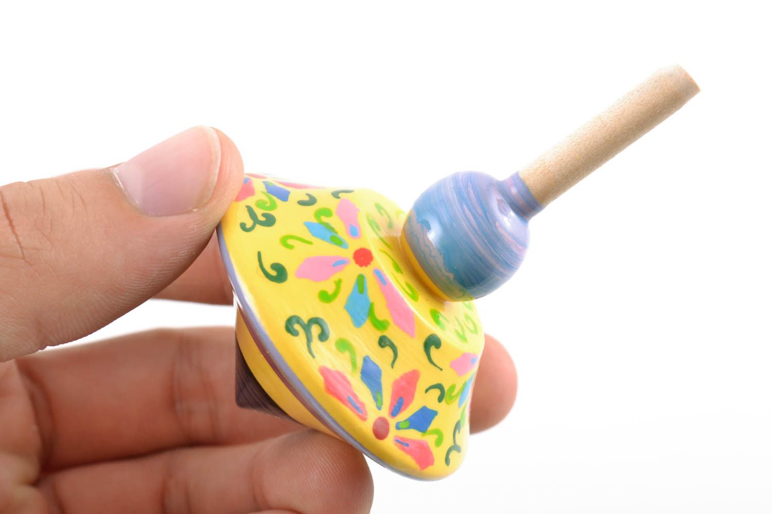 Handmade small childen's eco painted wooden toy spinning top photo 2