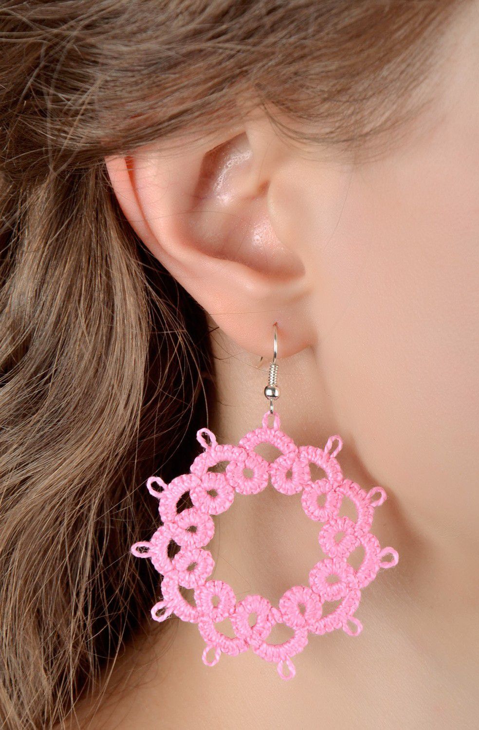 Earrings made from woven lace Pink Star photo 4