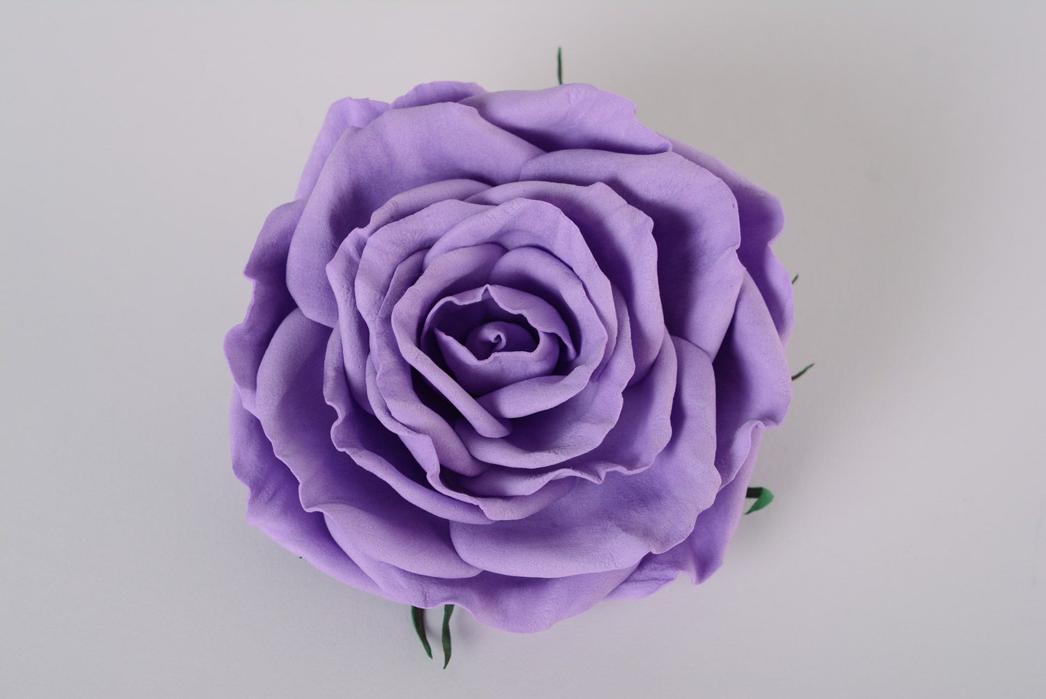 Festive volume handmade foamiran fabric flower hair clip of lilac color photo 2