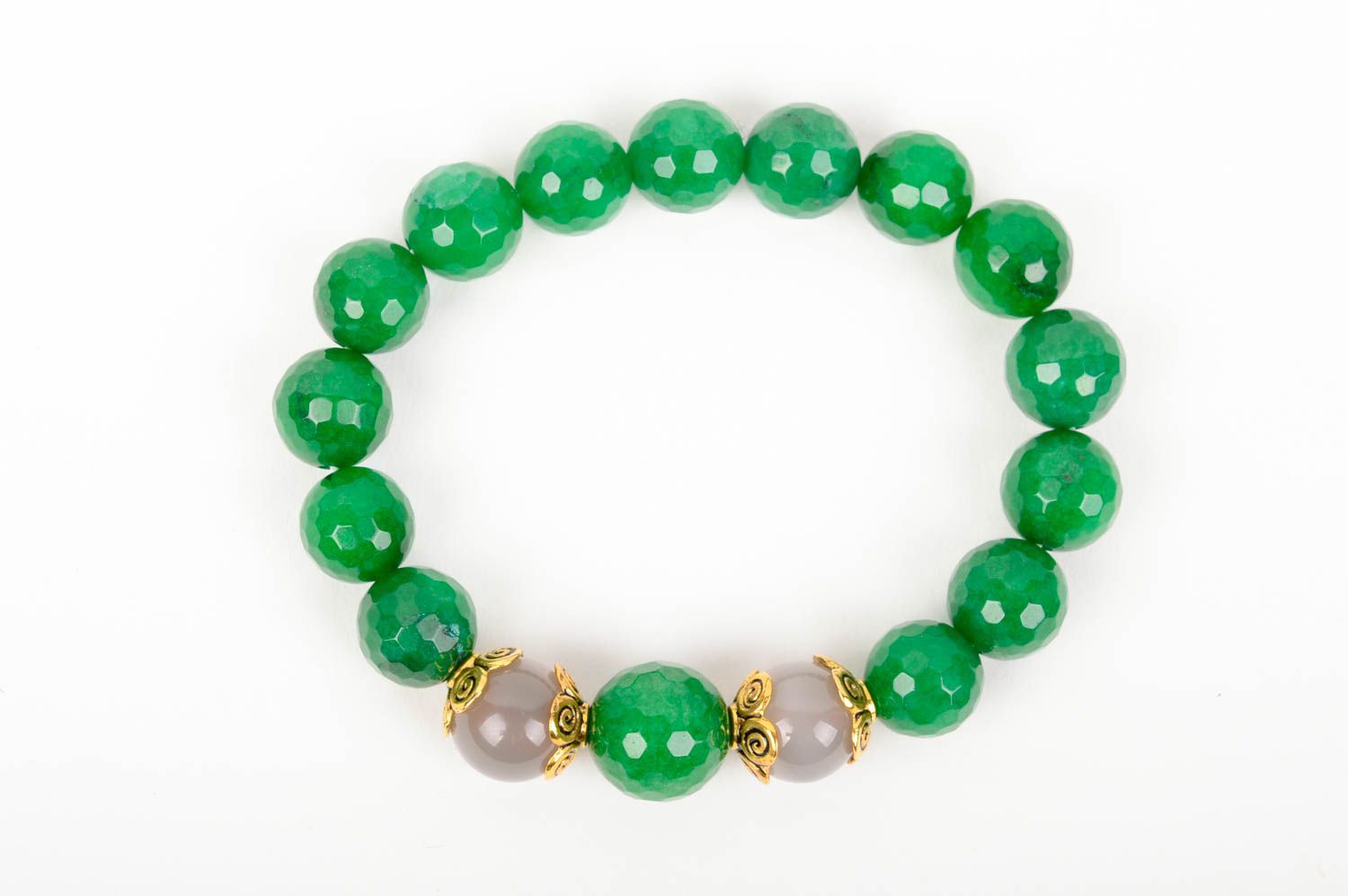 Green malachite color bead stretchy bracelet, gemstone bracelet  photo 3