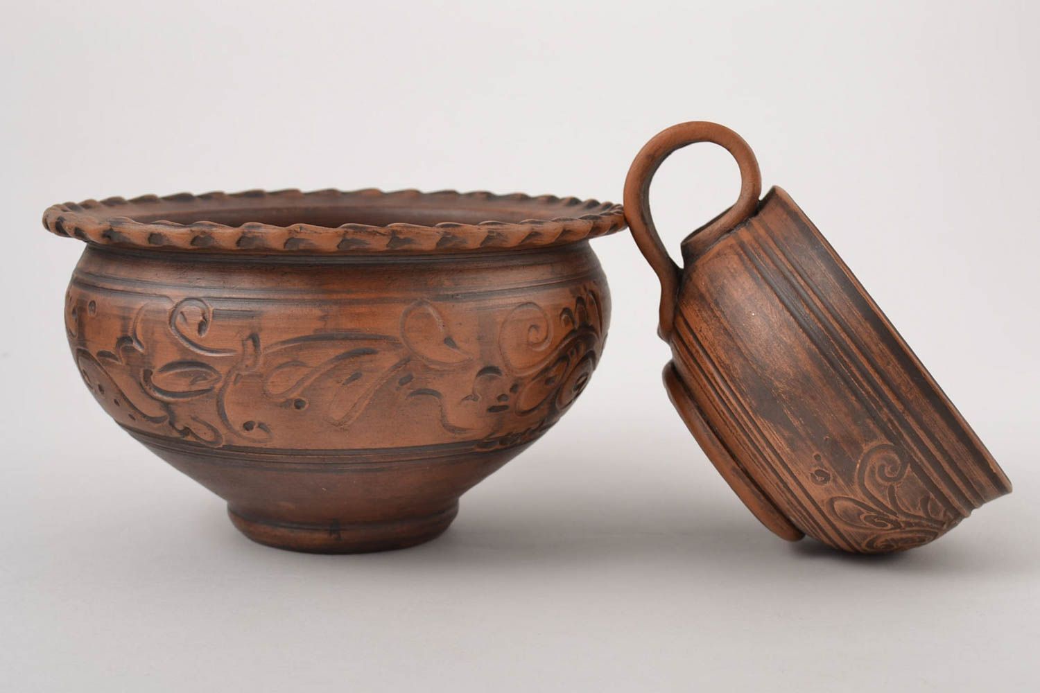 Geschirr aus Ton handgeschaffen Keramik Tasse praktisch Keramik Schüssel foto 2