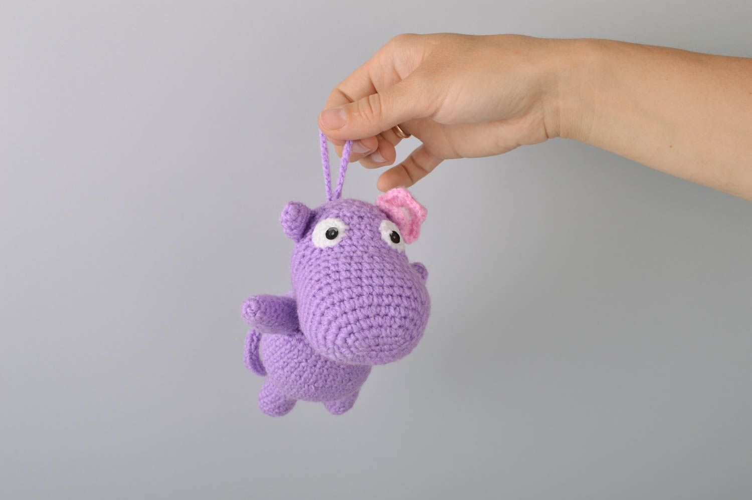 Handmade decorative crocheted purple toy Hippo small present for children photo 5
