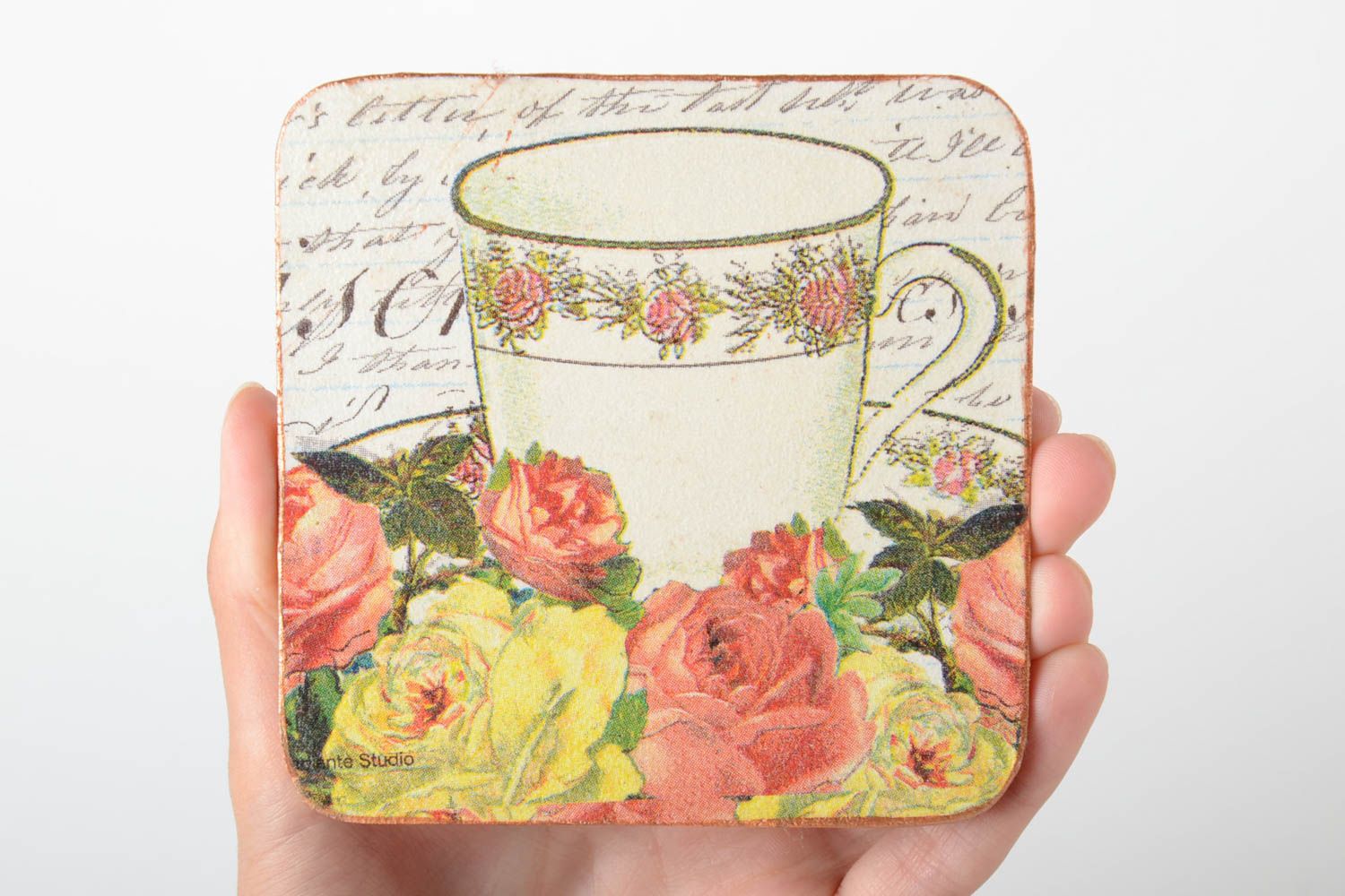 Square handmade MDF coaster for cup decoupage wooden coaster kitchen designs photo 5