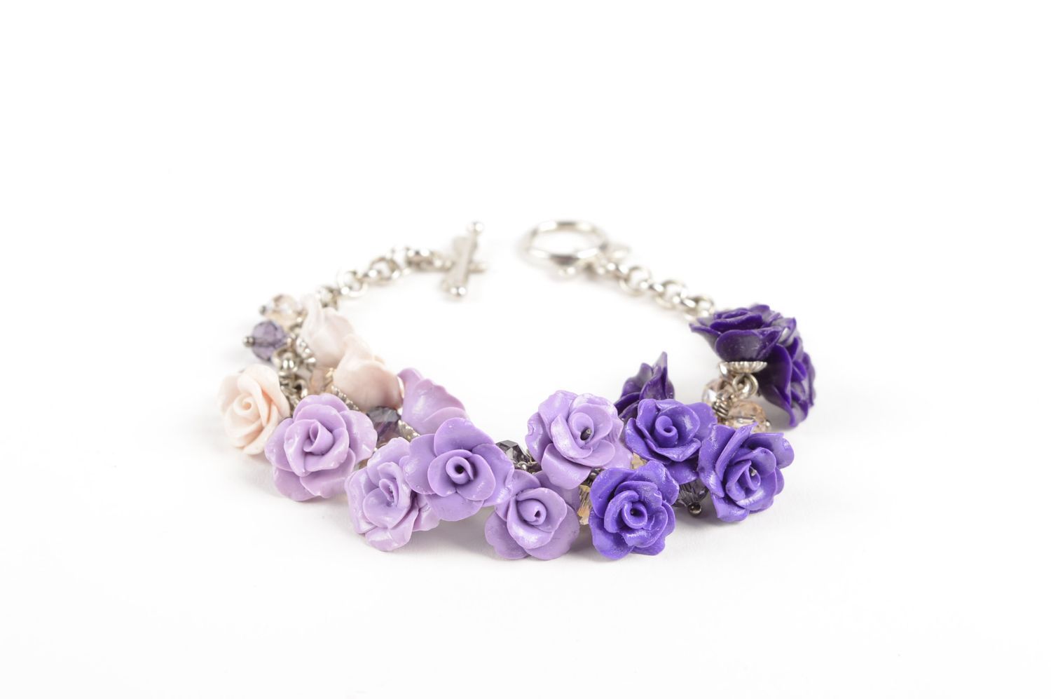 Handmade bracelet women accessories purple bracelet with flowers womens jewelry photo 1