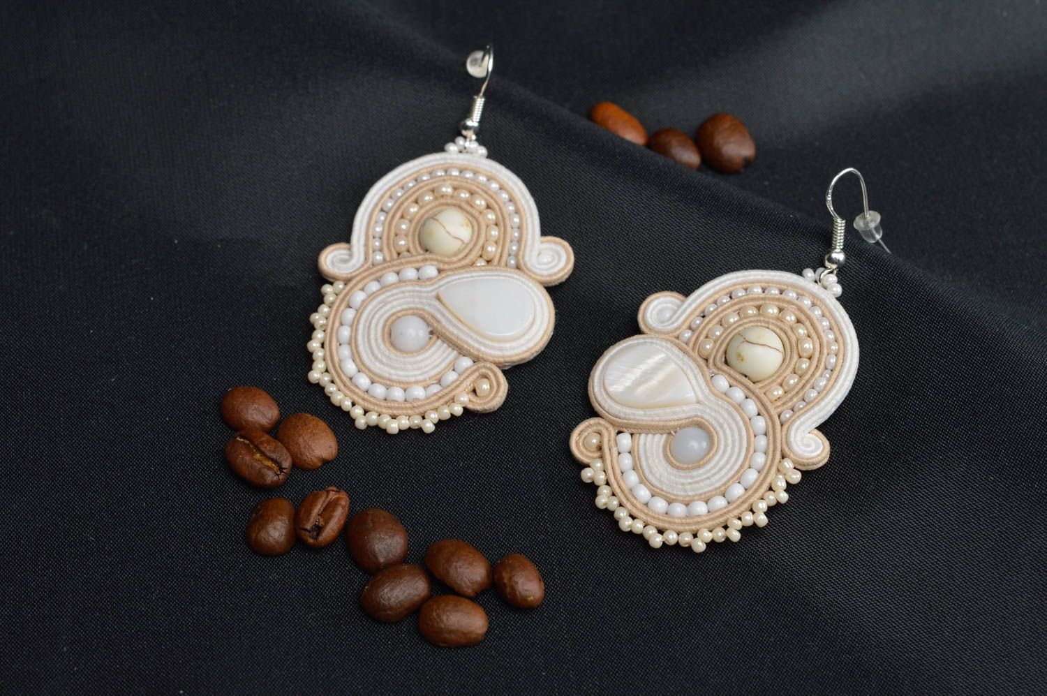 Handmade white earrings unusual designer jewelry stylish cute accessories photo 1