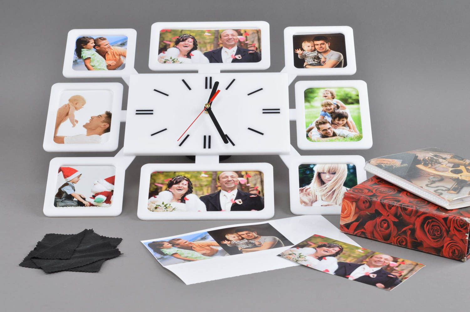 White acrylic glass clock handmade accessory unusual beautiful photo frames photo 1