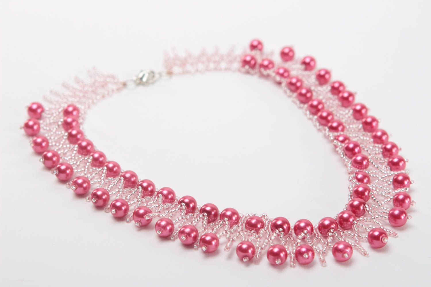 Collier perles de rocaille roses Bijou fait main de design Idée cadeau femme photo 3