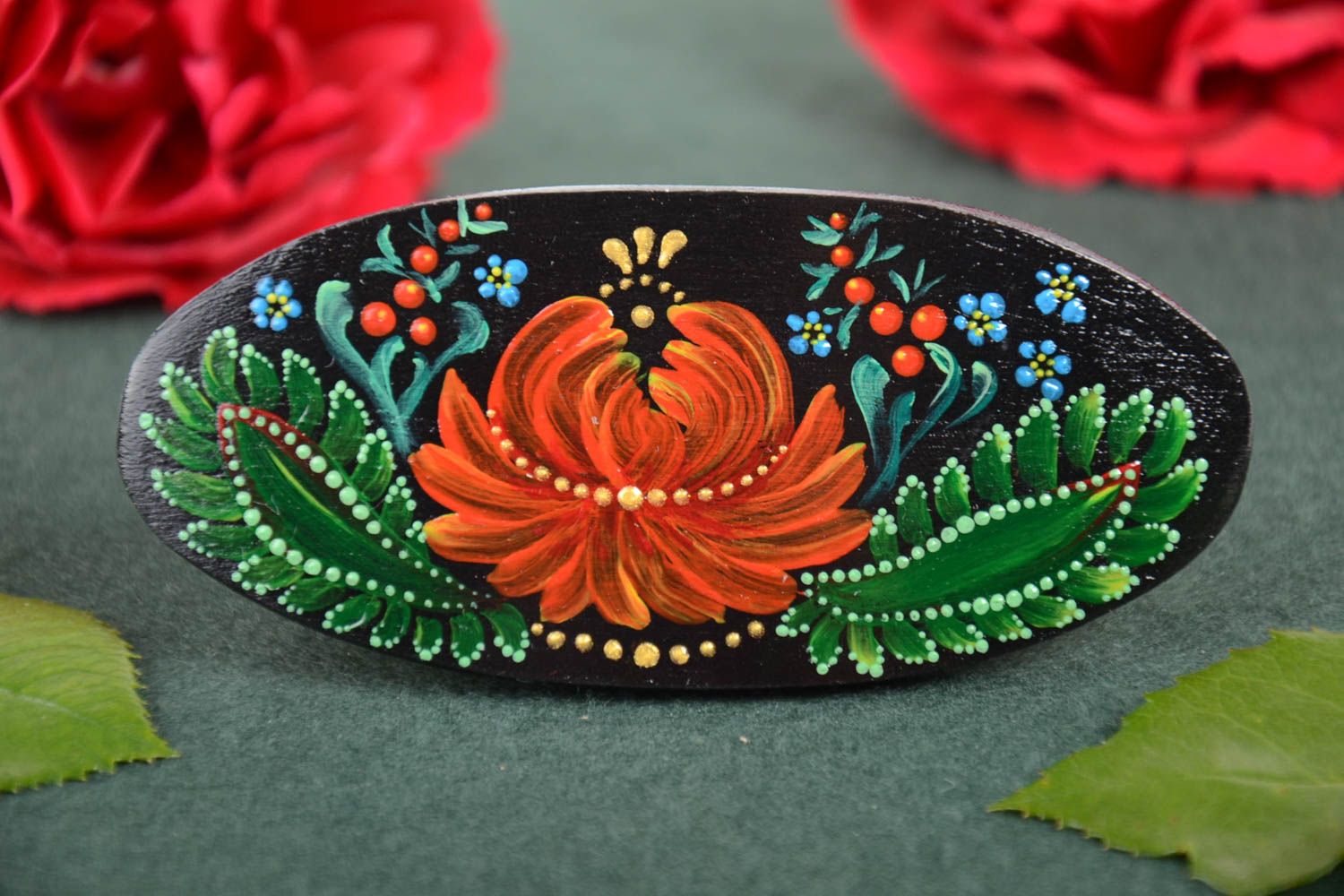 Handmade Blumen Haarspange Haarschmuck aus Holz Geschenk für Frauen Petrikowka foto 1