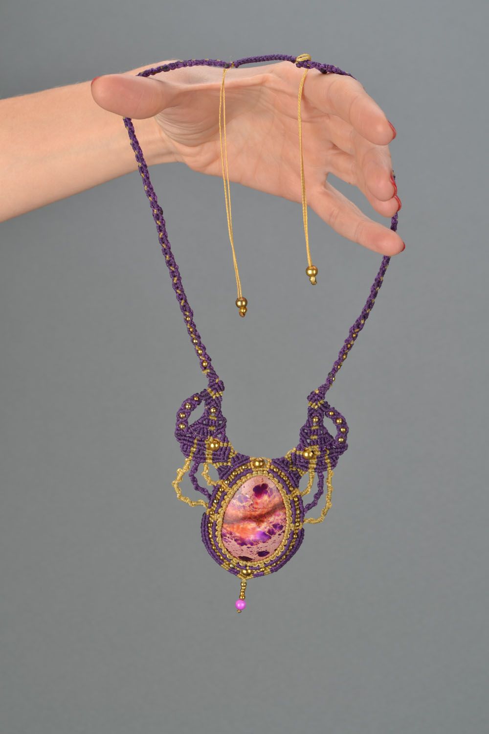 Macrame necklace with variscite gemstone photo 2