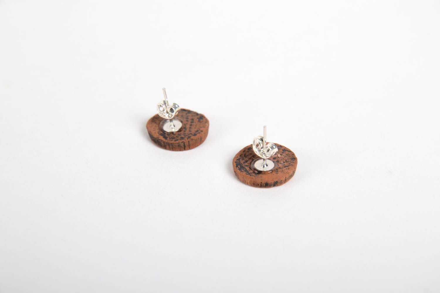 Small handmade earrings unusual stud natural clay accessories for girls photo 3