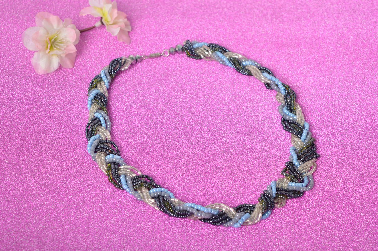 Unusual handmade beaded necklace braided bead necklace beautiful jewellery photo 1
