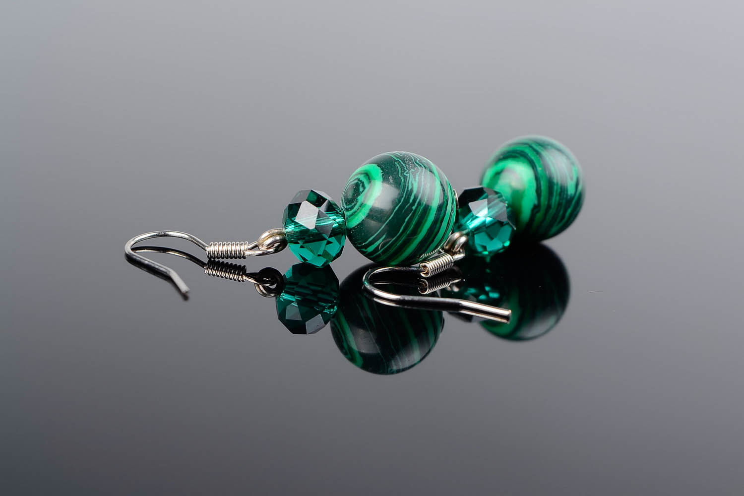 Earrings with malachite and crystal photo 2