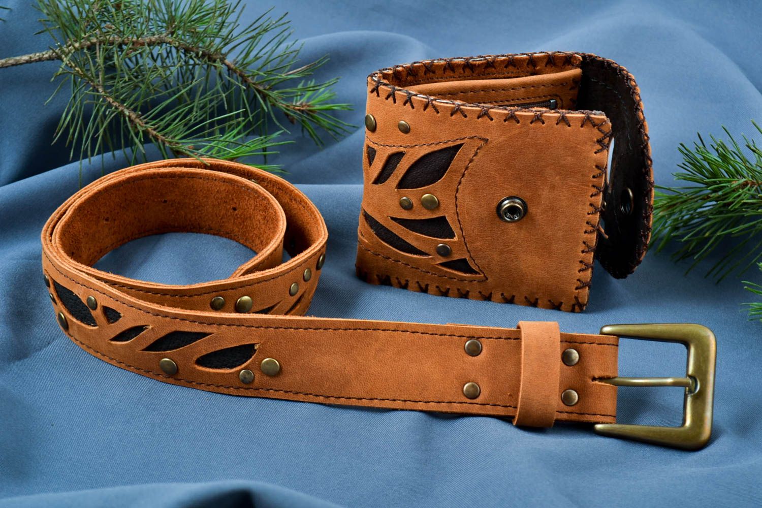 Cinturón de hombres y cartera de cuero artesanales accesorios de moda masculina foto 1