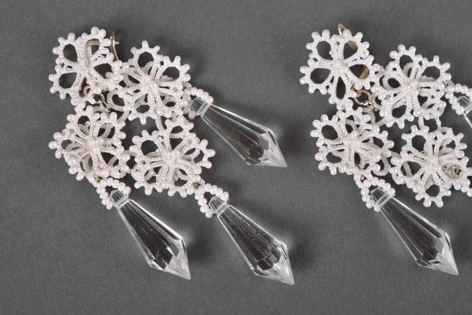 Dangling earrings handmade jewellery designer accessories tatting lace gift idea photo 1