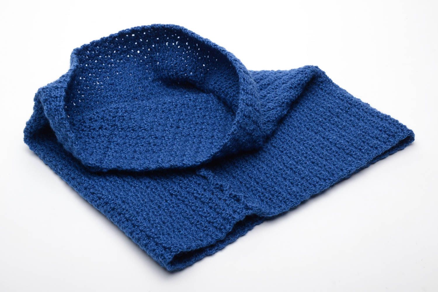 Теплый шарф хомут синего цвета фото 4