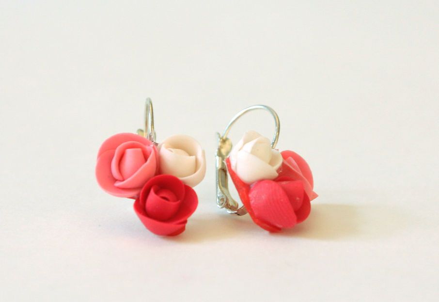 Earrings made ​​of polymer clay Roses photo 1