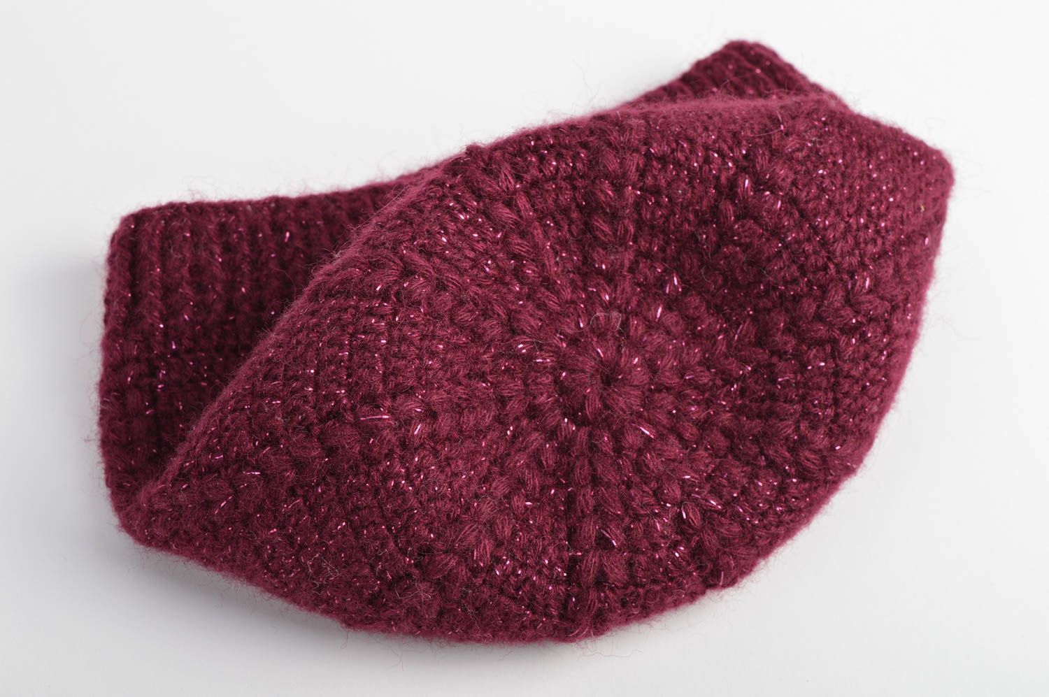 Bonnet tricot Chapeau au crochet fait main laine lurex Vêtement enfant de design photo 4