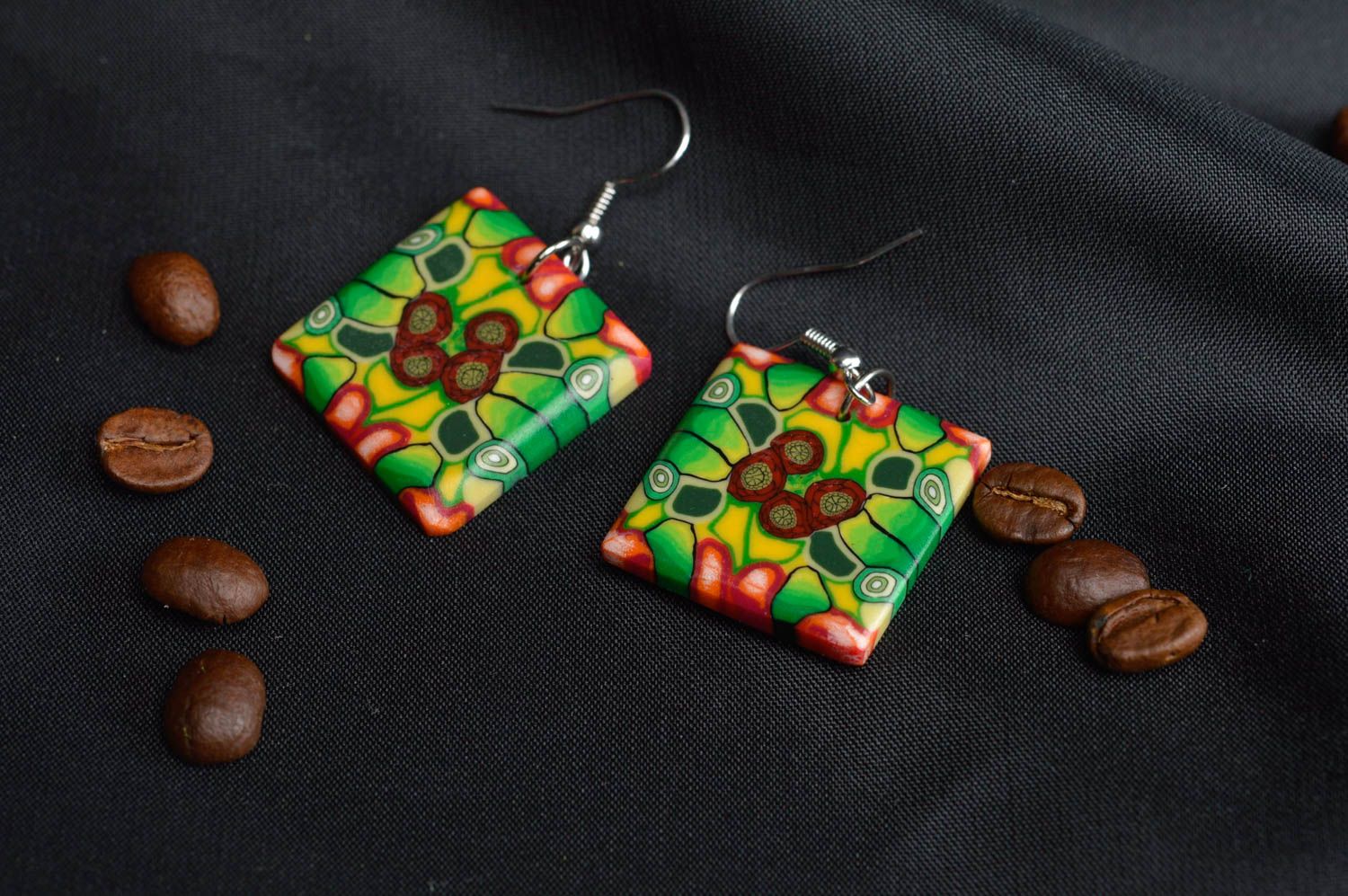 Multi-colored earrings handmade polymer clay earrings jewelry for women photo 1