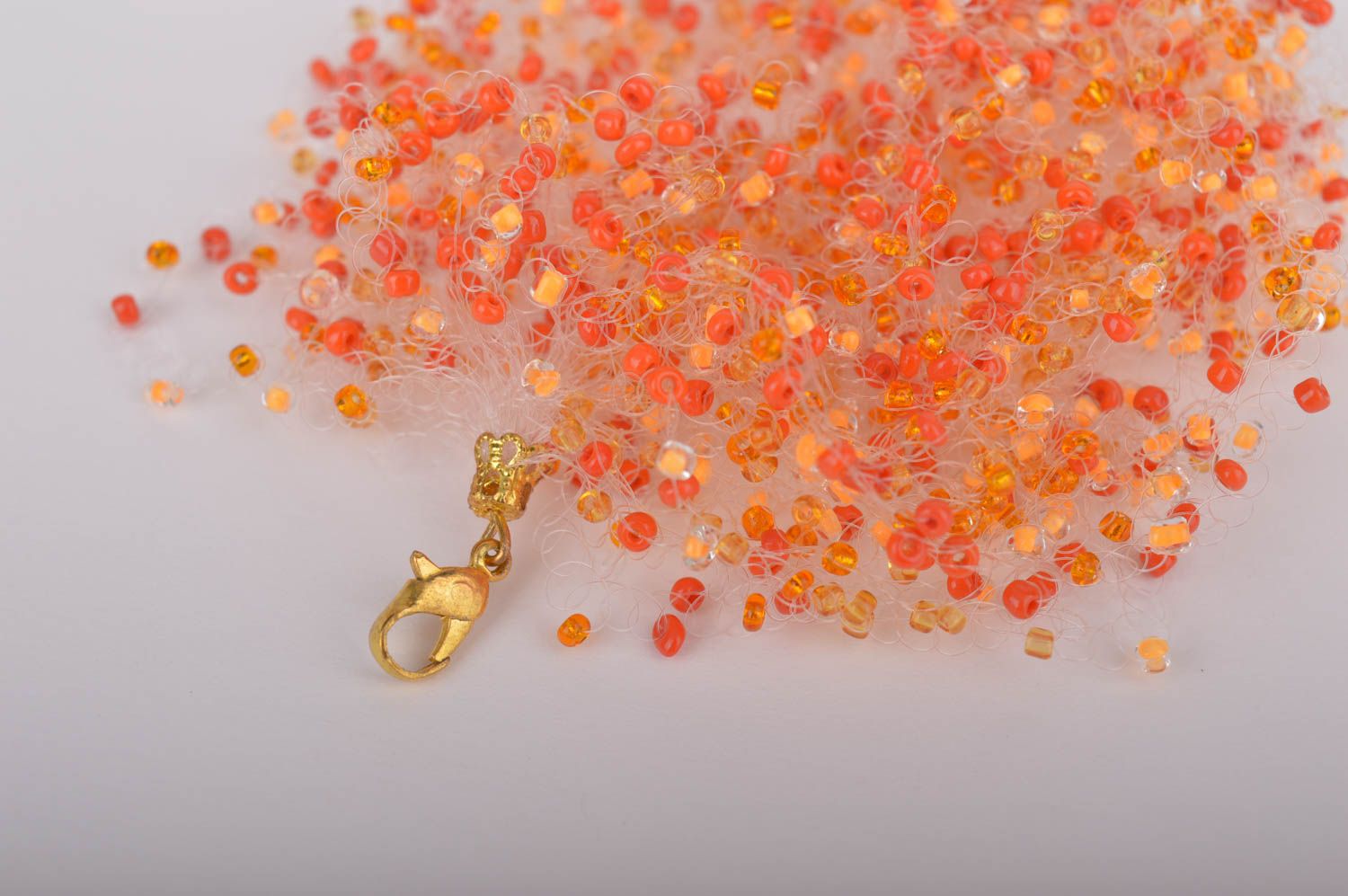 Bracelet orange Accessoire fait main large en perles de rocaille Cadeau femme photo 5